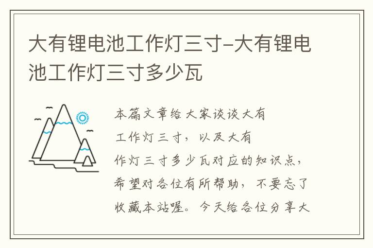 大有锂电池工作灯三寸-大有锂电池工作灯三寸多少瓦