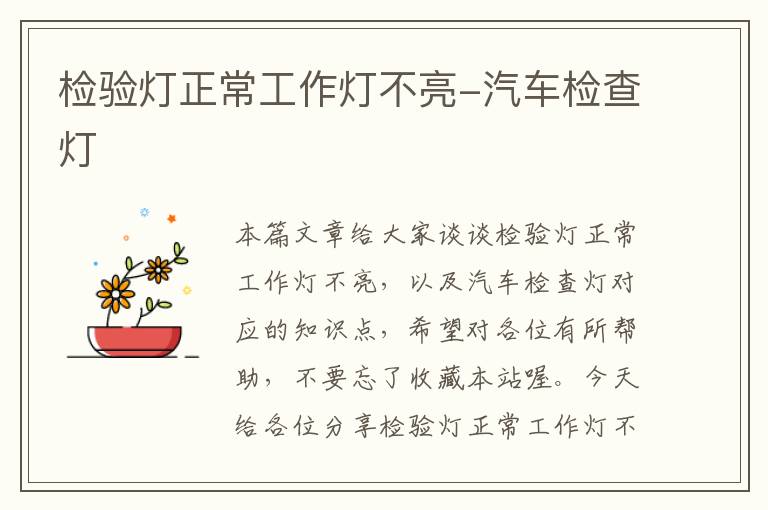 检验灯正常工作灯不亮-汽车检查灯