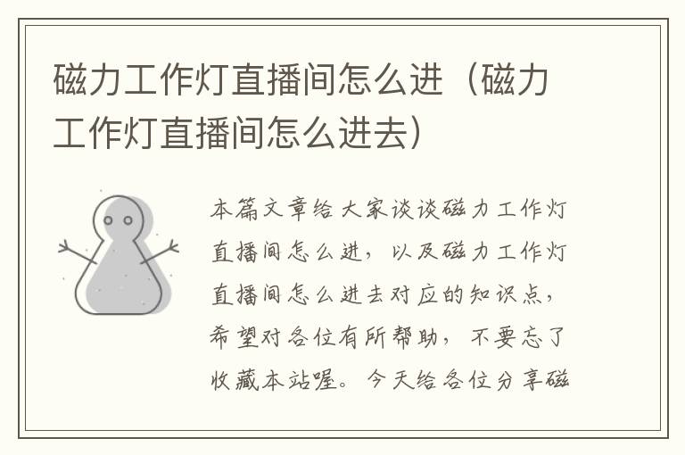 磁力工作灯直播间怎么进(磁力工作灯直播间怎么进去)