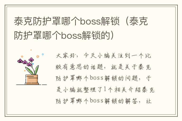 泰克防护罩哪个boss解锁(泰克防护罩哪个boss解锁的)