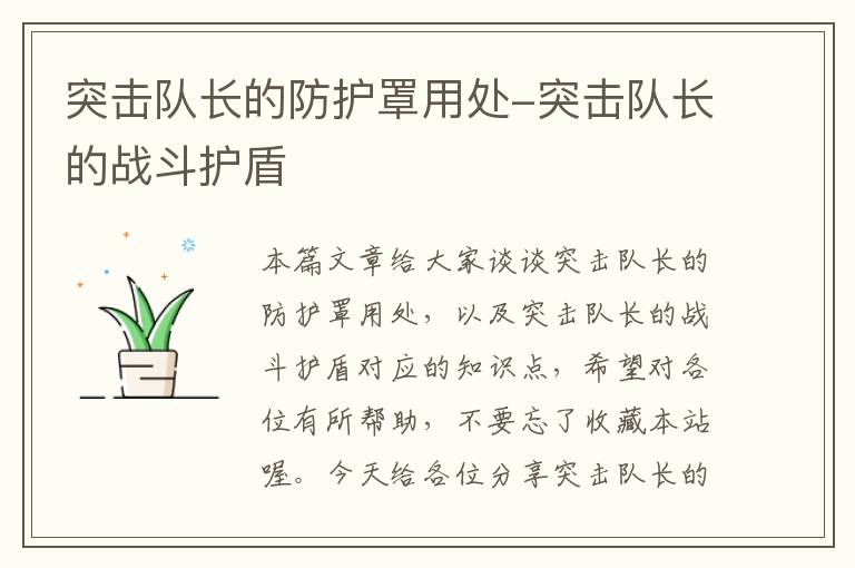 突击队长的防护罩用处-突击队长的战斗护盾