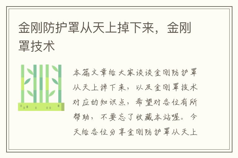 金刚防护罩从天上掉下来,金刚罩技术