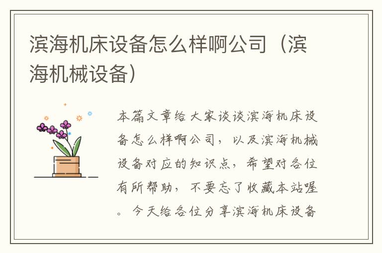 滨海机床设备怎么样啊公司(滨海机械设备)