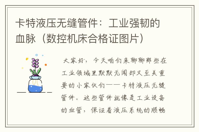 卡特液压无缝管件:工业强韧的血脉(数控机床合格证图片)