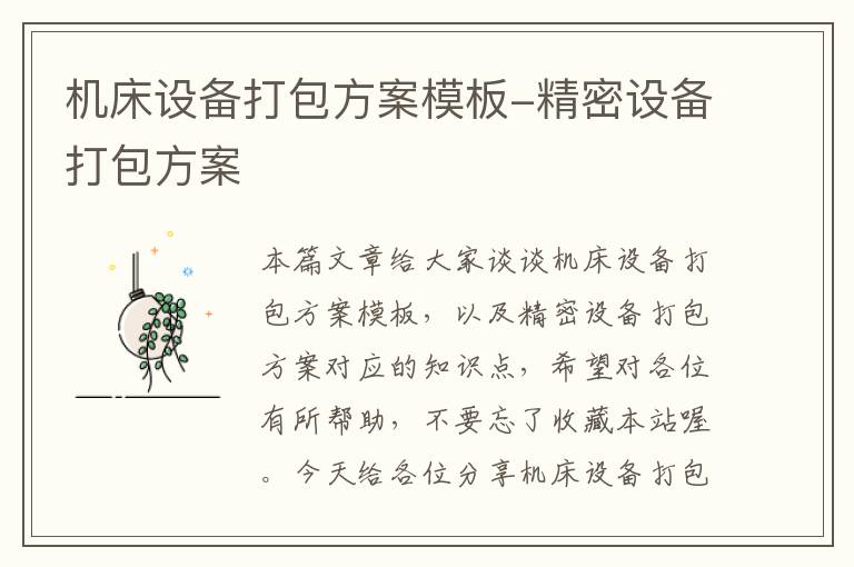 机床设备打包方案模板-精密设备打包方案