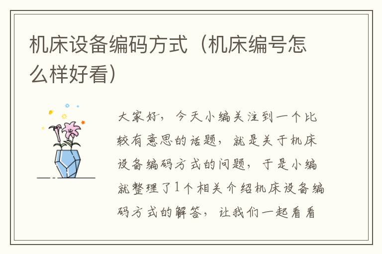 机床设备编码方式(机床编号怎么样好看)