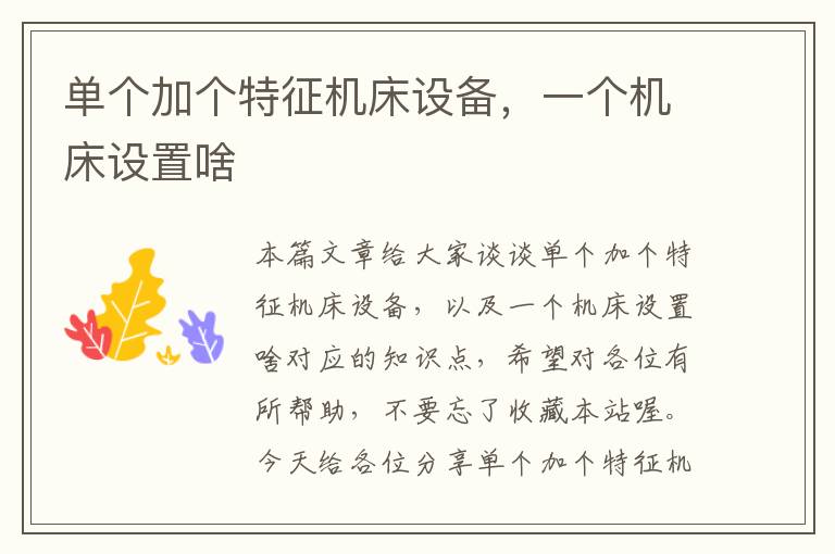 单个加个特征机床设备,一个机床设置啥