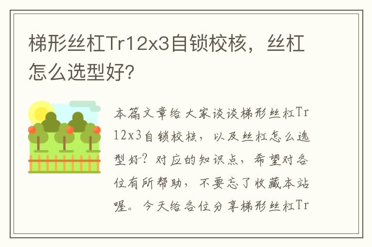 梯形丝杠Tr12x3自锁校核,丝杠怎么选型好?