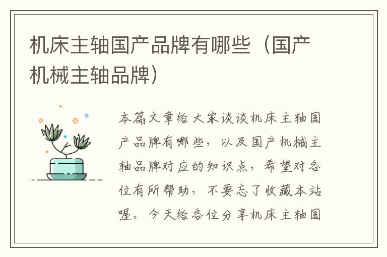 机床主轴国产品牌有哪些(国产机械主轴品牌)
