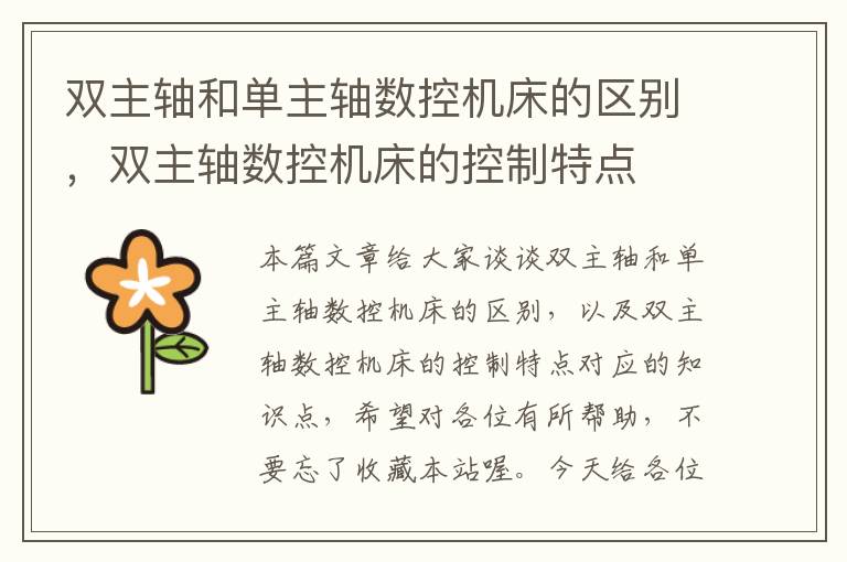双主轴和单主轴数控机床的区别,双主轴数控机床的控制特点