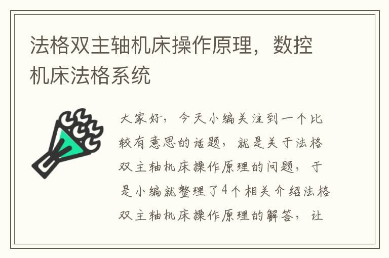 法格双主轴机床操作原理,数控机床法格系统
