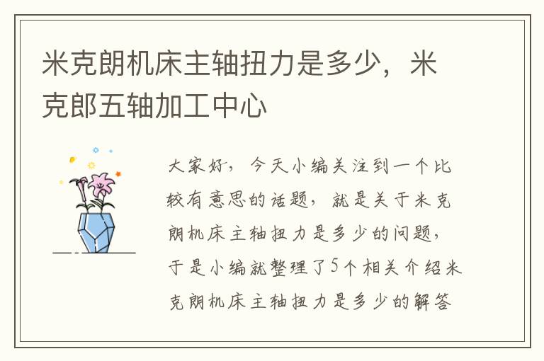 米克朗机床主轴扭力是多少,米克郎五轴加工中心