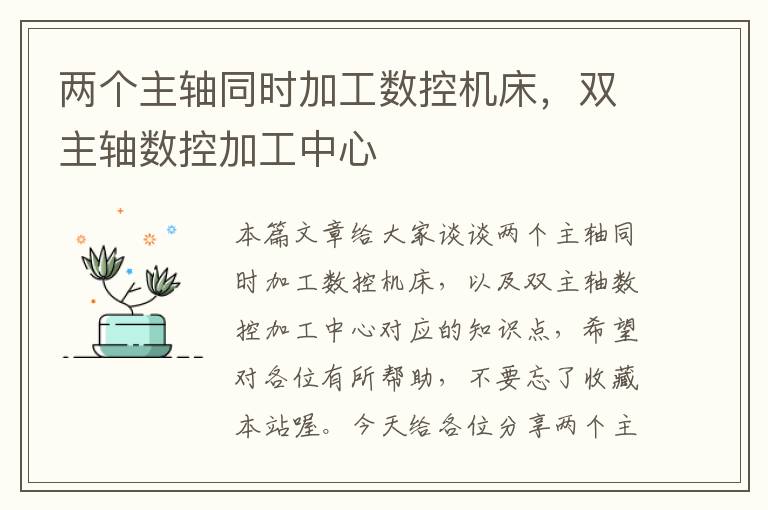 两个主轴同时加工数控机床，双主轴数控加工中心