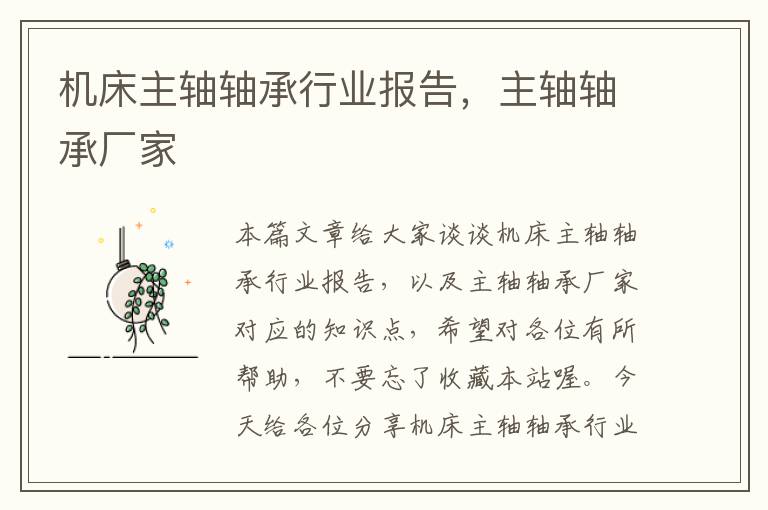 机床主轴轴承行业报告,主轴轴承厂家