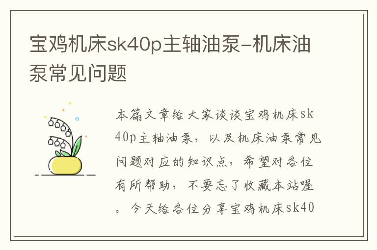宝鸡机床sk40p主轴油泵-机床油泵常见问题