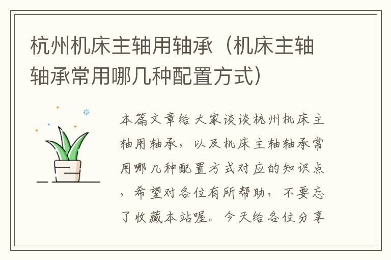 杭州机床主轴用轴承(机床主轴轴承常用哪几种配置方式)