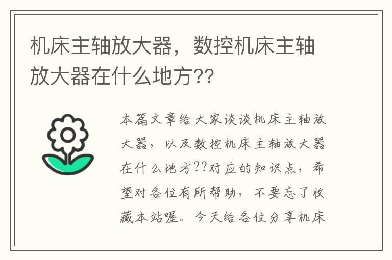 机床主轴放大器,数控机床主轴放大器在什么地方??