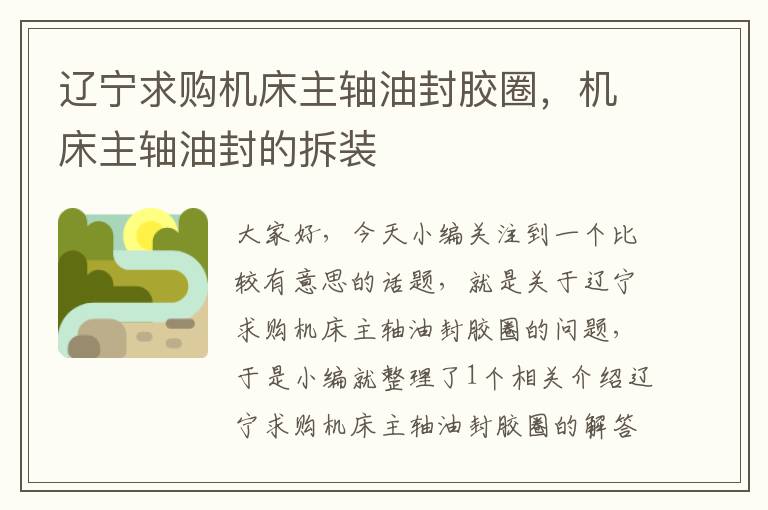 辽宁求购机床主轴油封胶圈,机床主轴油封的拆装