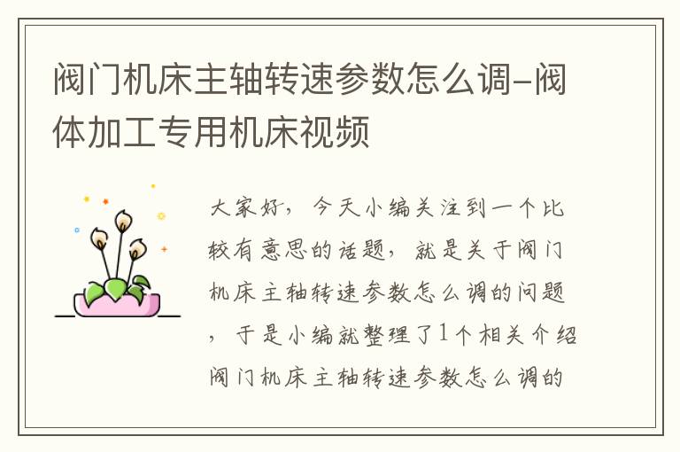 阀门机床主轴转速参数怎么调-阀体加工专用机床视频