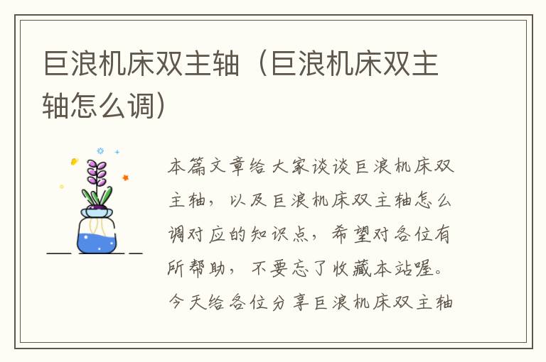 巨浪机床双主轴(巨浪机床双主轴怎么调)