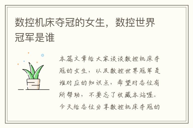 数控机床夺冠的女生,数控世界冠军是谁