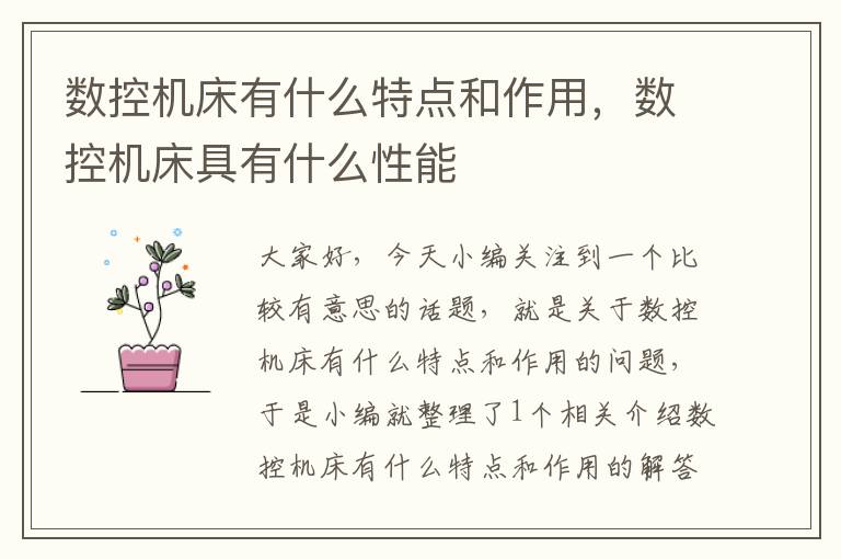数控机床有什么特点和作用,数控机床具有什么性能