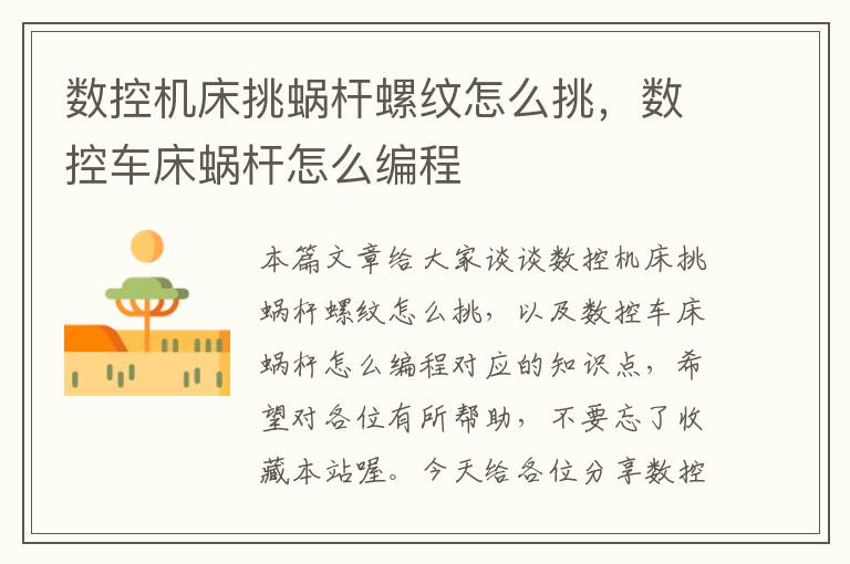数控机床挑蜗杆螺纹怎么挑,数控车床蜗杆怎么编程