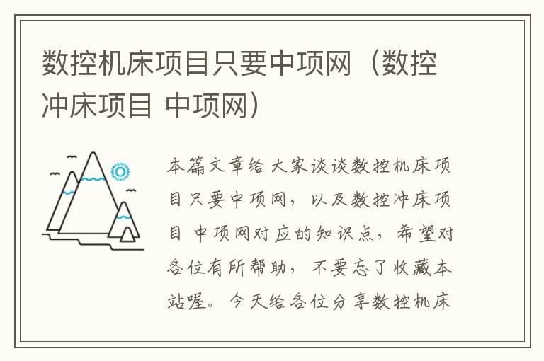 数控机床项目只要中项网(数控冲床项目 中项网)