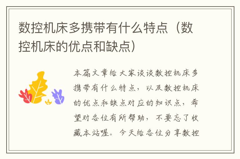 数控机床多携带有什么特点(数控机床的优点和缺点)