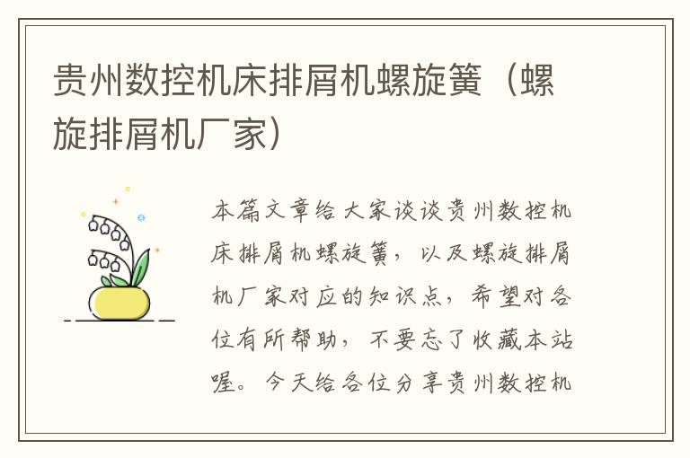 贵州数控机床排屑机螺旋簧(螺旋排屑机厂家)