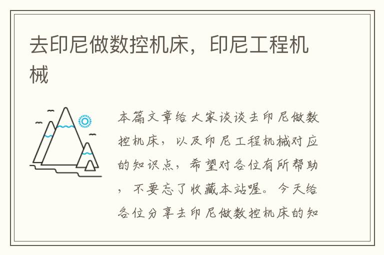 去印尼做数控机床,印尼工程机械
