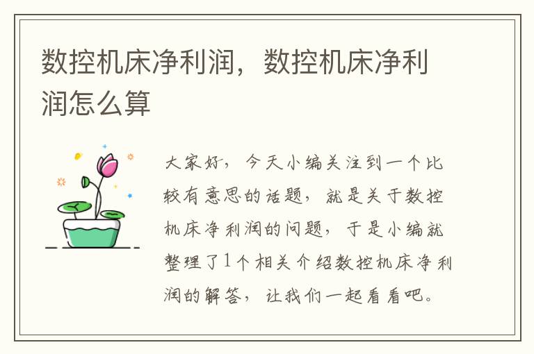 数控机床净利润,数控机床净利润怎么算