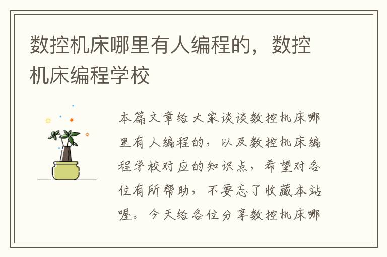 数控机床哪里有人编程的,数控机床编程学校