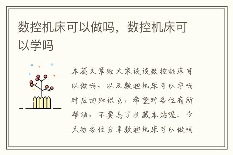 数控机床可以做吗,数控机床可以学吗