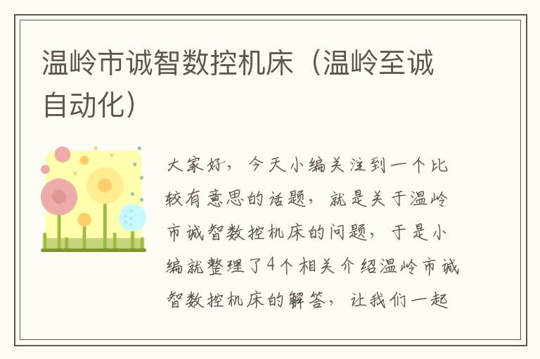 温岭市诚智数控机床(温岭至诚自动化)