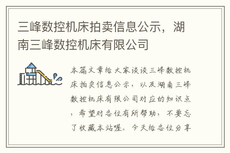 三峰数控机床拍卖信息公示,湖南三峰数控机床有限公司
