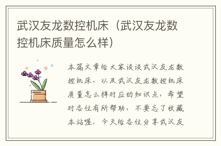 武汉友龙数控机床(武汉友龙数控机床质量怎么样)