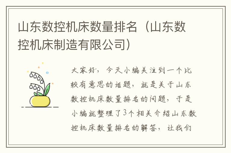 山东数控机床数量排名(山东数控机床制造有限公司)
