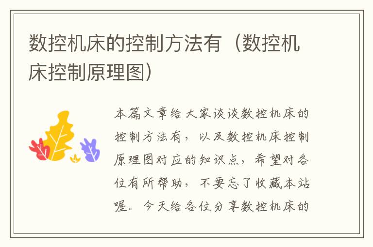 数控机床的控制方法有（数控机床控制原理图）