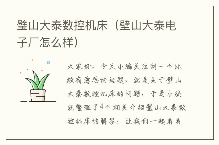 璧山大泰数控机床(壁山大泰电子厂怎么样)