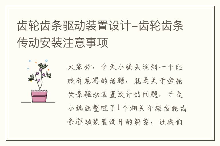 齿轮齿条驱动装置设计-齿轮齿条传动安装注意事项