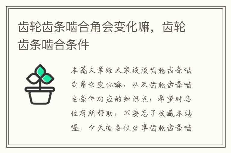 齿轮齿条啮合角会变化嘛,齿轮齿条啮合条件