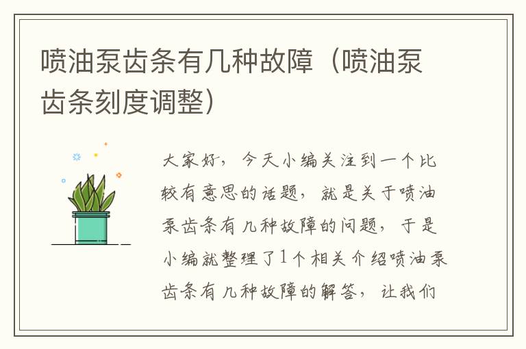 喷油泵齿条有几种故障(喷油泵齿条刻度调整)