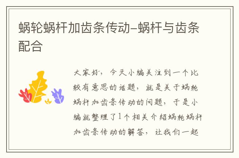 蜗轮蜗杆加齿条传动-蜗杆与齿条配合