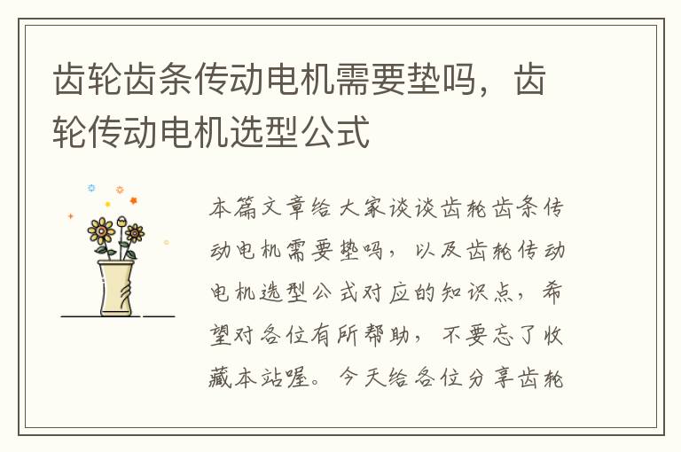 齿轮齿条传动电机需要垫吗,齿轮传动电机选型公式