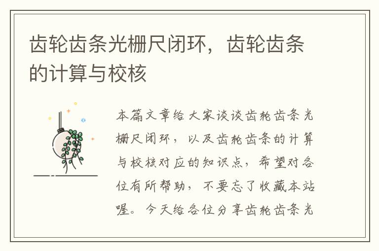 齿轮齿条光栅尺闭环,齿轮齿条的计算与校核