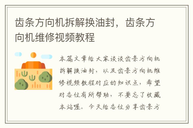 齿条方向机拆解换油封,齿条方向机维修视频教程