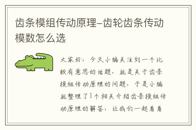 齿条模组传动原理-齿轮齿条传动模数怎么选