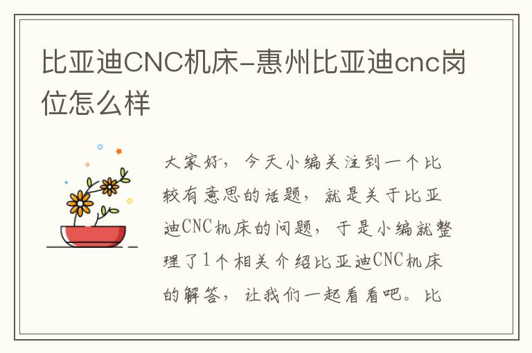 比亚迪CNC机床-惠州比亚迪cnc岗位怎么样