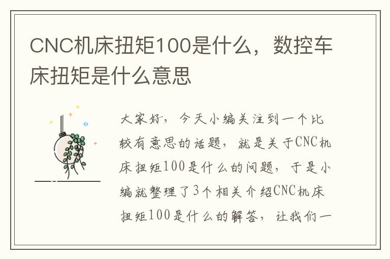 CNC机床扭矩100是什么,数控车床扭矩是什么意思